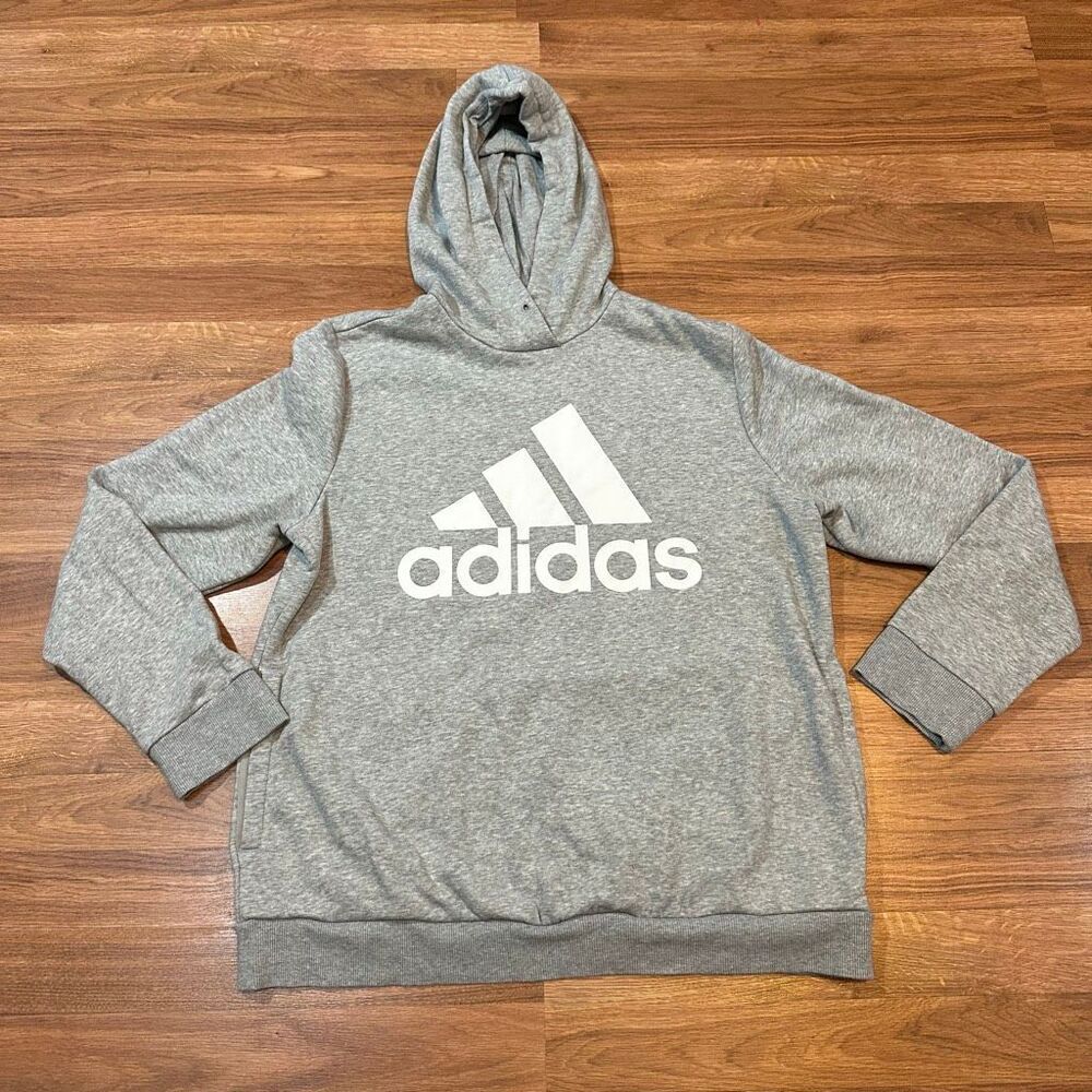 Adidas Long-Sleeve Hoodie Sweatshirt Gray with White | Men Size XL